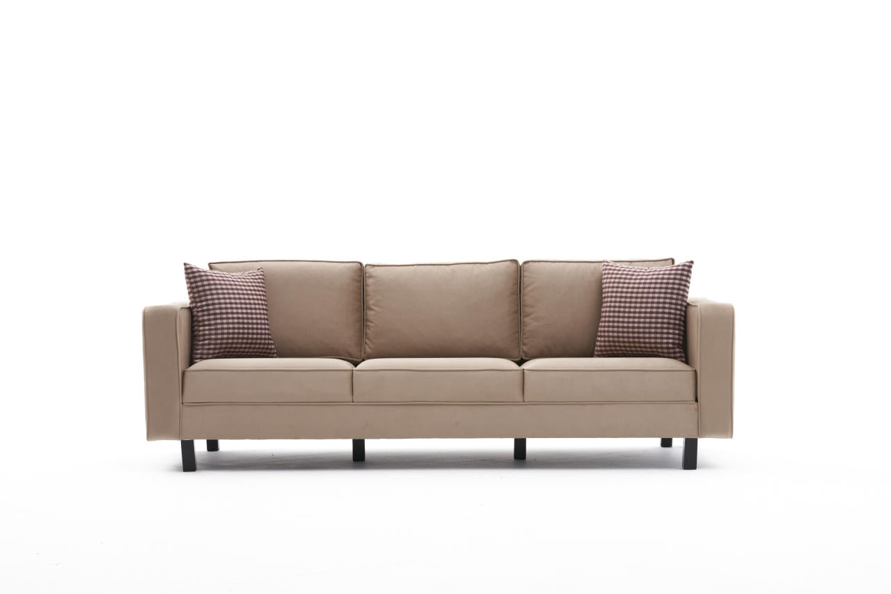Sofá elegante de 3 lugares, veludo creme, 222 x 91 x 83 cm | Estrutura de madeira de faia, espuma 28 DNS, perfeito para interiores modernos e escandinavos