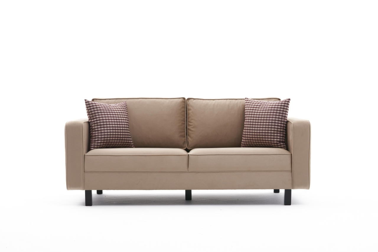 Sofá elegante de 2 lugares, veludo creme, 180 x 83 x 91 cm | Estrutura de madeira de faia, espuma 28 DNS, perfeito para interiores modernos e escandinavos