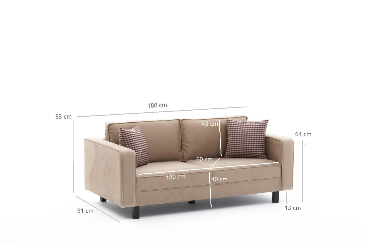 Sofá elegante de 2 lugares, veludo creme, 180 x 83 x 91 cm | Estrutura de madeira de faia, espuma 28 DNS, perfeito para interiores modernos e escandinavos