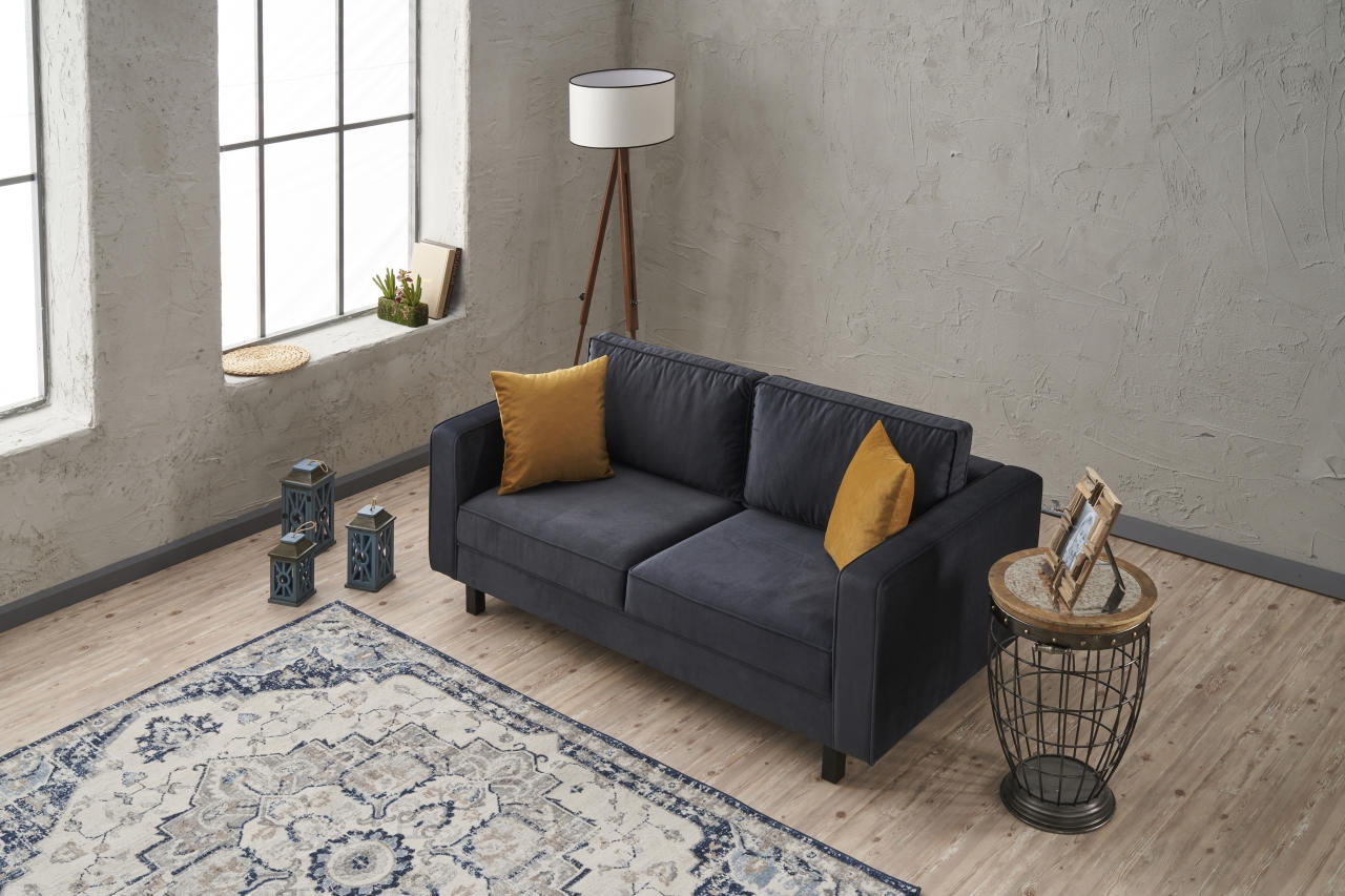 Sofá elegante de 2 lugares, veludo antracite, 180 x 91 x 83 cm | Estrutura de madeira de faia, espuma 28 DNS, perfeito para interiores modernos e escandinavos