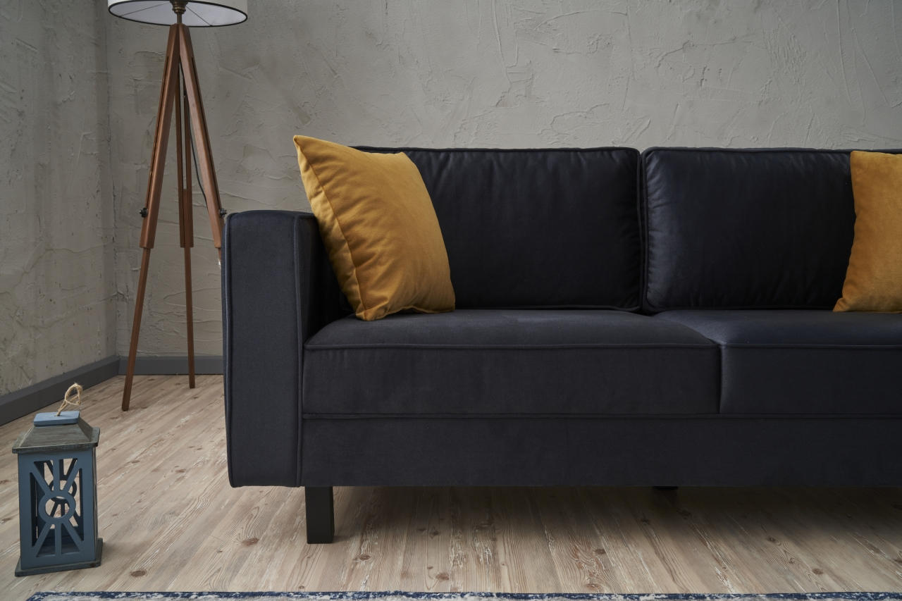 Sofá elegante de 2 lugares, veludo antracite, 180 x 91 x 83 cm | Estrutura de madeira de faia, espuma 28 DNS, perfeito para interiores modernos e escandinavos