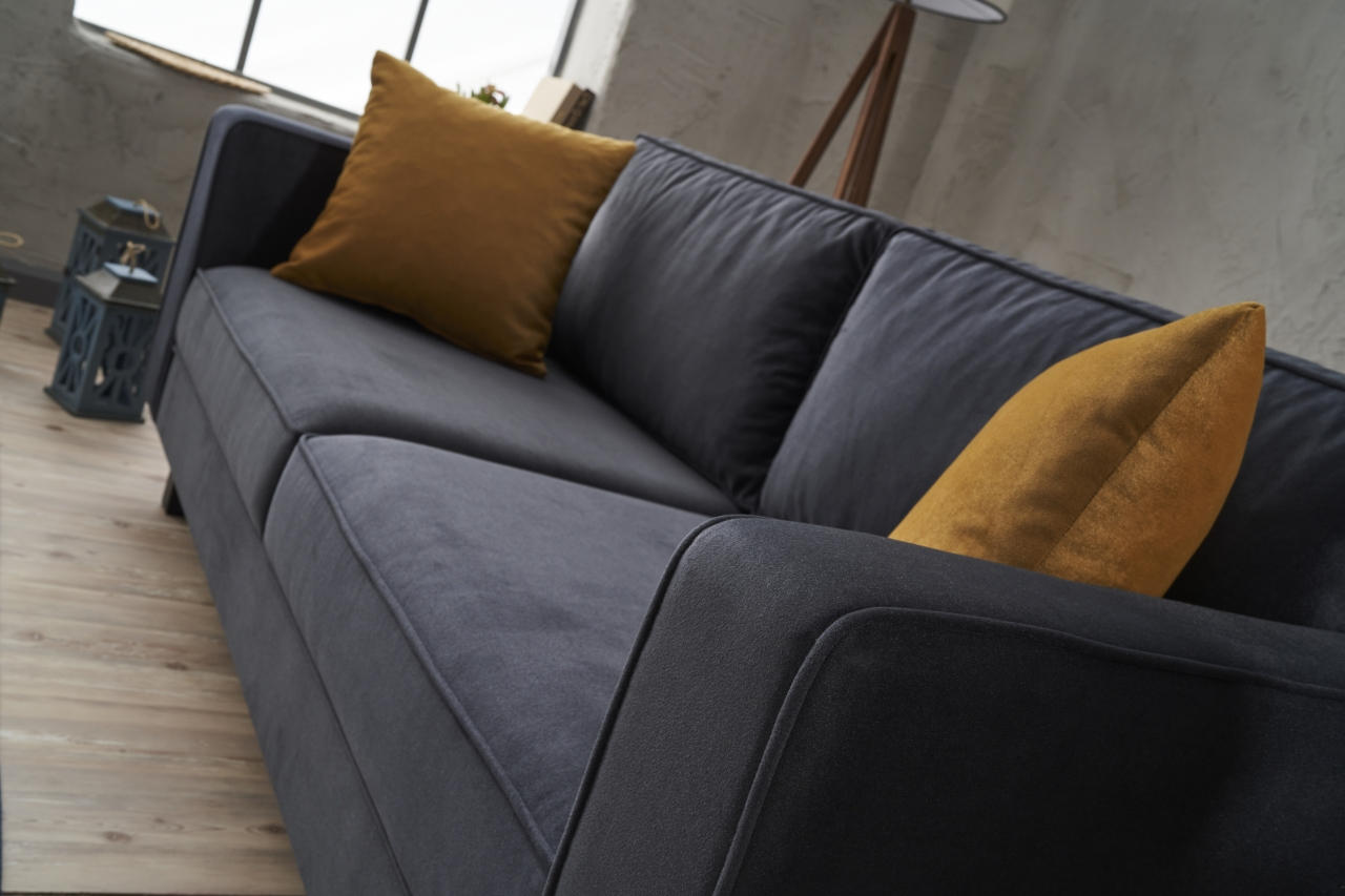 Sofá elegante de 2 lugares, veludo antracite, 180 x 91 x 83 cm | Estrutura de madeira de faia, espuma 28 DNS, perfeito para interiores modernos e escandinavos