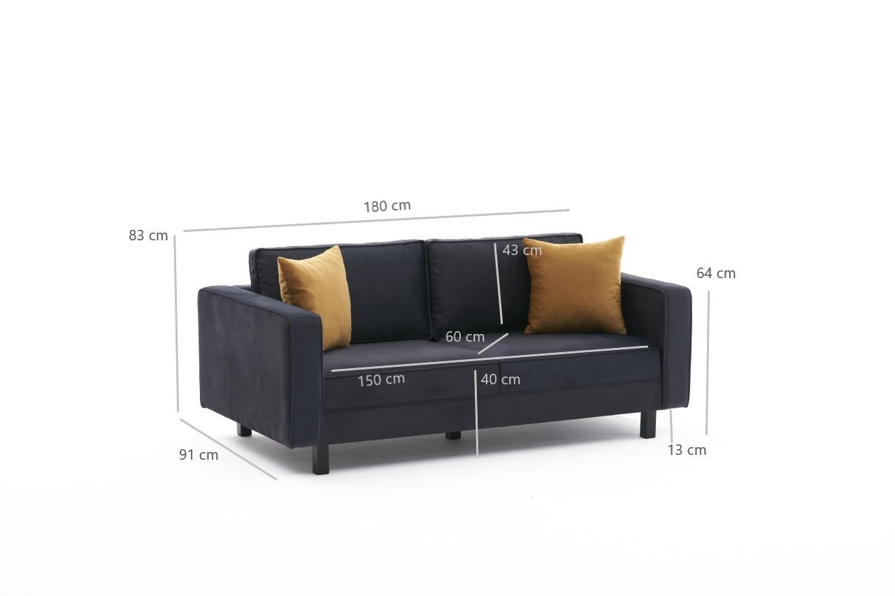 Sofá elegante de 2 lugares, veludo antracite, 180 x 91 x 83 cm | Estrutura de madeira de faia, espuma 28 DNS, perfeito para interiores modernos e escandinavos