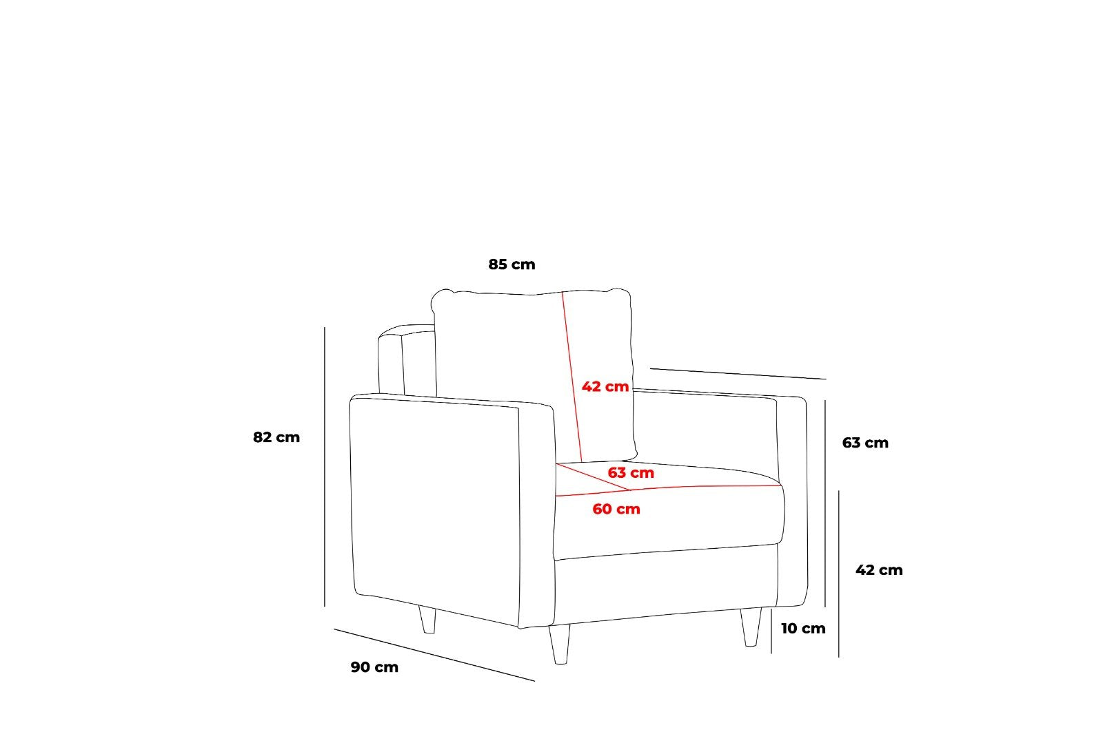 Poltrona moderna de 1 lugar – 85 x 82 x 90 cm – antracite – madeira de abeto e aglomerado