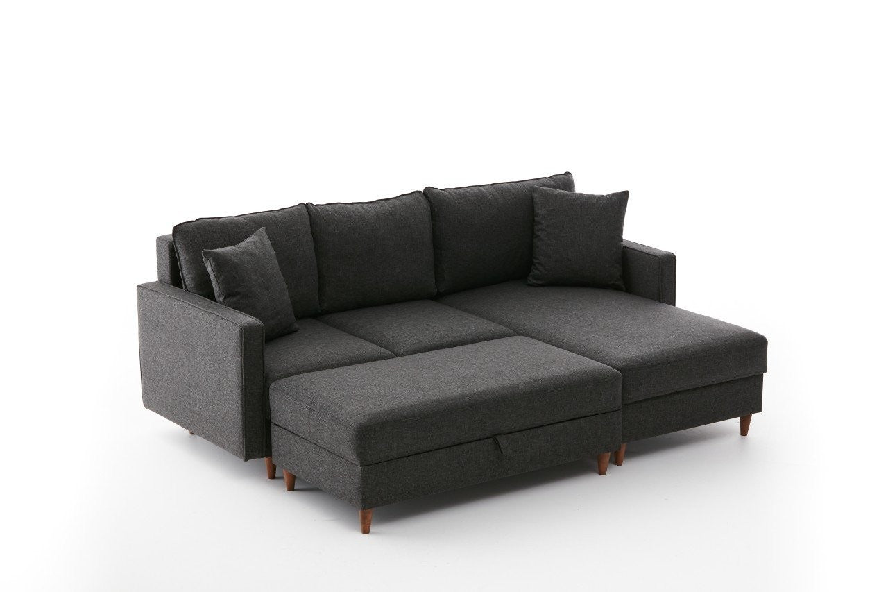 Sofá de Canto Moderno – 210 x 82 x 195 cm – Antracite – 100% Poliéster