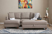 Sofá de canto moderno – 210 cm de largura – creme – 100% poliéster