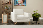 Poltrona elegante de 1 lugar – 90x83x91 cm – creme e dourado – madeira de faia e poliéster