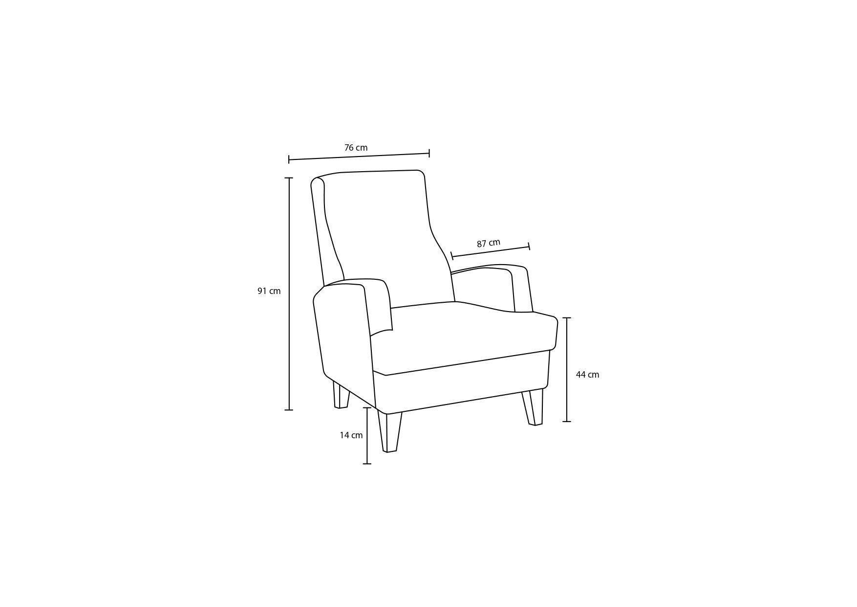 Poltrona Elegante – 76x91x87 cm – Antracite – Madeira Maciça e Poliéster