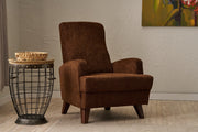 Poltrona Elegante – 76x91x87 cm – Castanho – Madeira Maciça e Tecido de Poliester