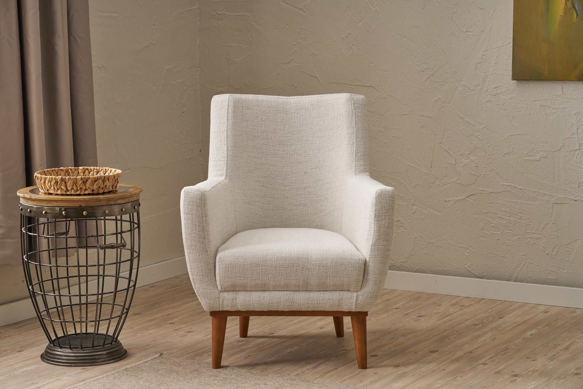 Poltrona Elegante, Tecido Chenille Creme, Estrutura de Carpa, 74 x 80 x 75 cm | Assento com Altura Confortável de 42 cm, Design Elegante para Espaços Modernos