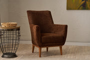 Poltrona Elegante, Tecido Chenille Marrom, 74 x 75 x 80 cm | Estrutura e Pernas em Madeira de Carpa, Assento com 42 cm de Altura | Confortável e Elegante para Sala de Estar