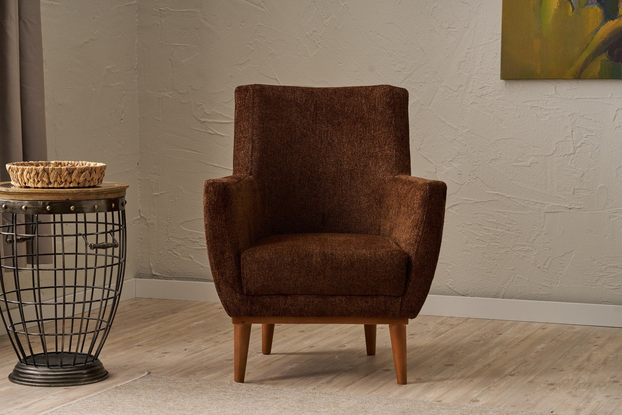 Poltrona Elegante, Tecido Chenille Marrom, 74 x 75 x 80 cm | Estrutura e Pernas em Madeira de Carpa, Assento com 42 cm de Altura | Confortável e Elegante para Sala de Estar