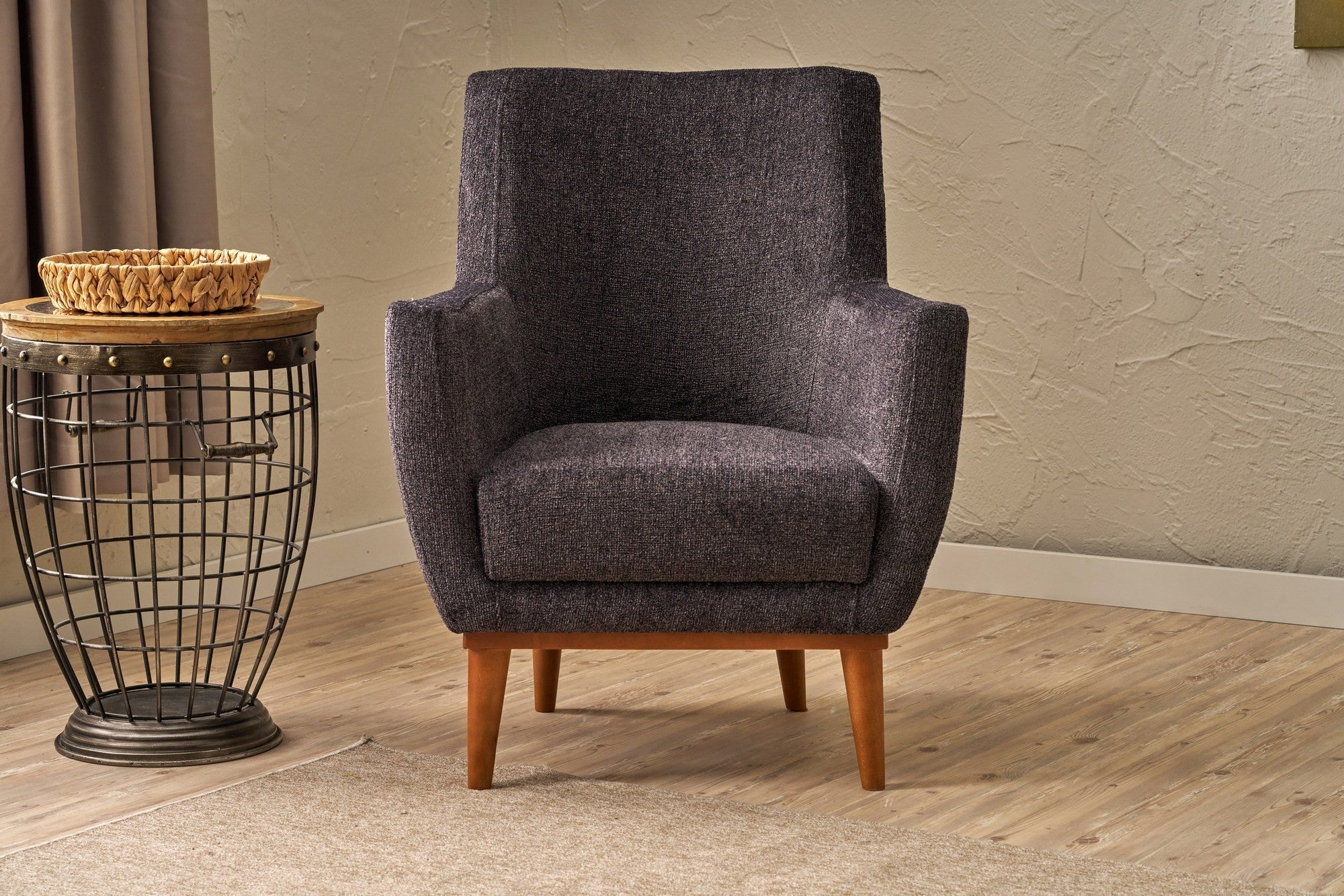 Poltrona Elegante, Antracite, 74 x 80 x 75 cm | Estrutura de madeira de carpa durável, tecido chenille 100% poliéster | Altura do assento confortável de 42 cm, design elegante para espaços de convivência modernos
