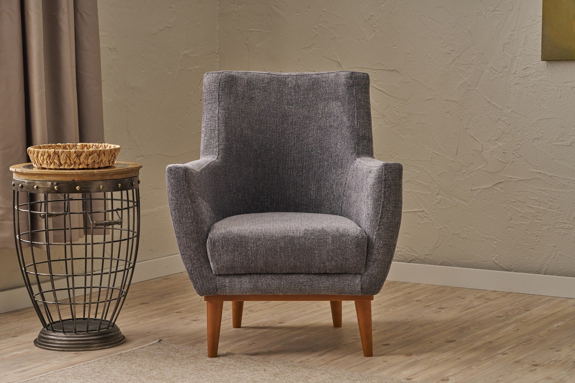 Poltrona Elegante, Tecido Chenille Cinza, 74 x 80 x 75 cm | Estrutura e Pernas em Madeira de Carpa, Assento Confortável em Espuma de 12 cm | Perfeita para Sala de Estar e Escritório