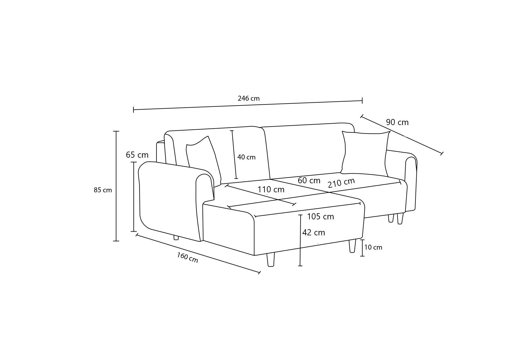 Sofá-cama de canto – 246 x 160 x 85 cm – castanho – 100% poliéster, pernas de madeira de faia
