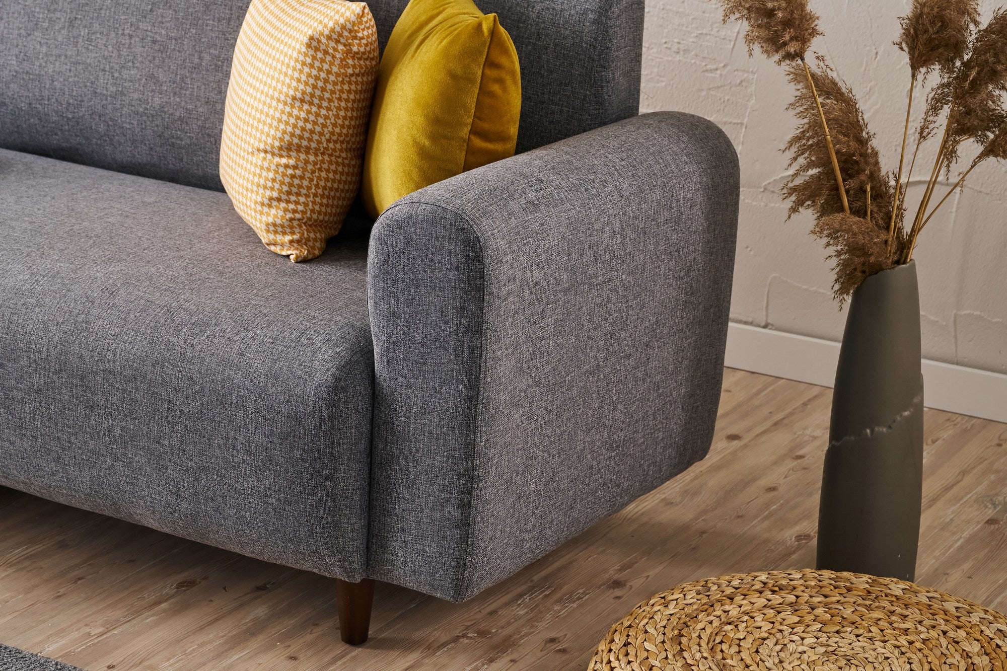 Sofá elegante de 3 lugares, cinza, 220 cm | Estrutura em formato de árvore, tecido 100% linho e poliéster | Espuma confortável de 28 DNS, perfeito para salas de estar modernas