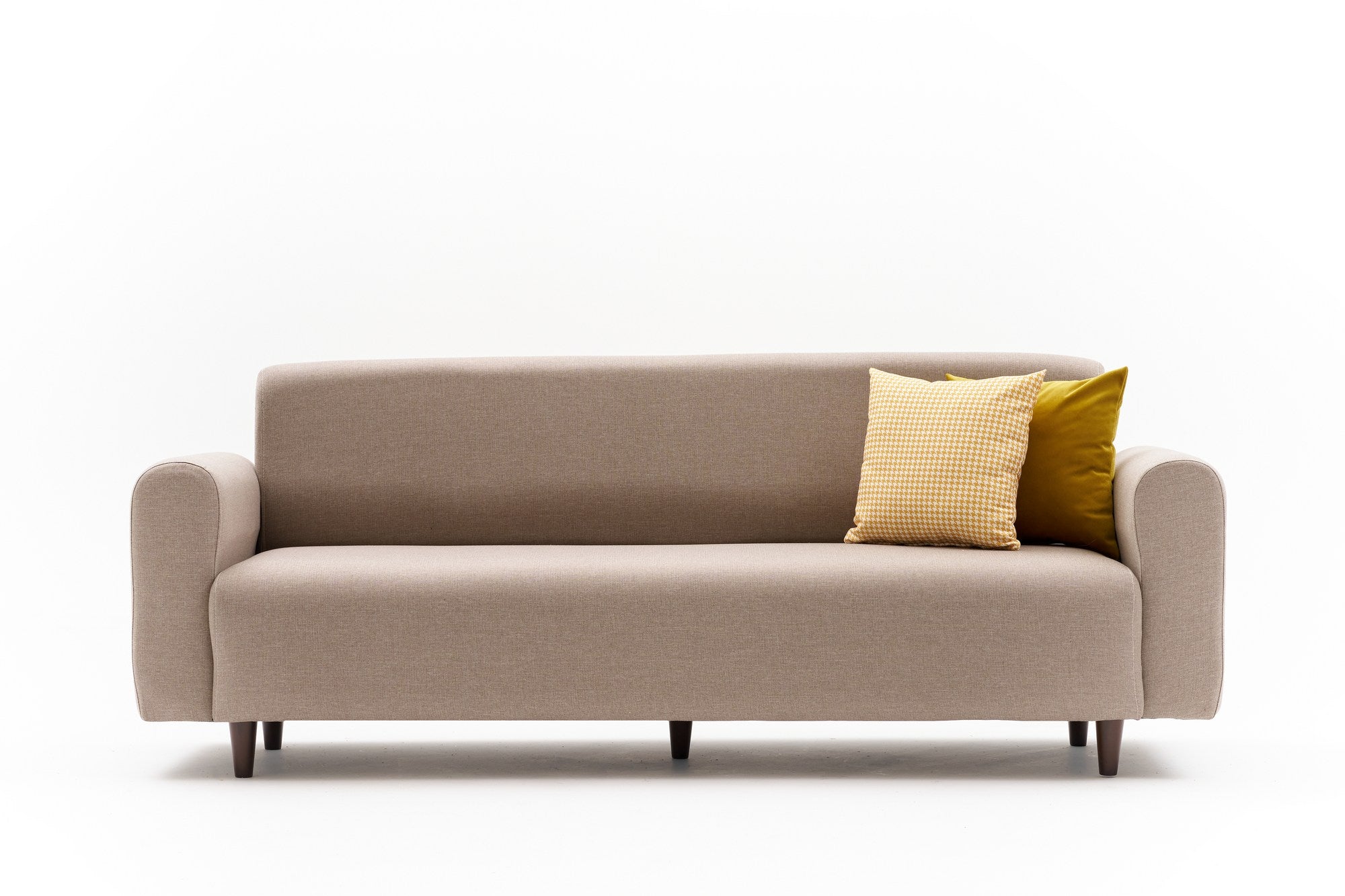 Sofá elegante de 3 lugares, cor creme, 220 cm | Estrutura em formato de árvore, tecido 100% linho e poliéster | Espuma confortável de 28 DNS, ideal para salas de estar modernas