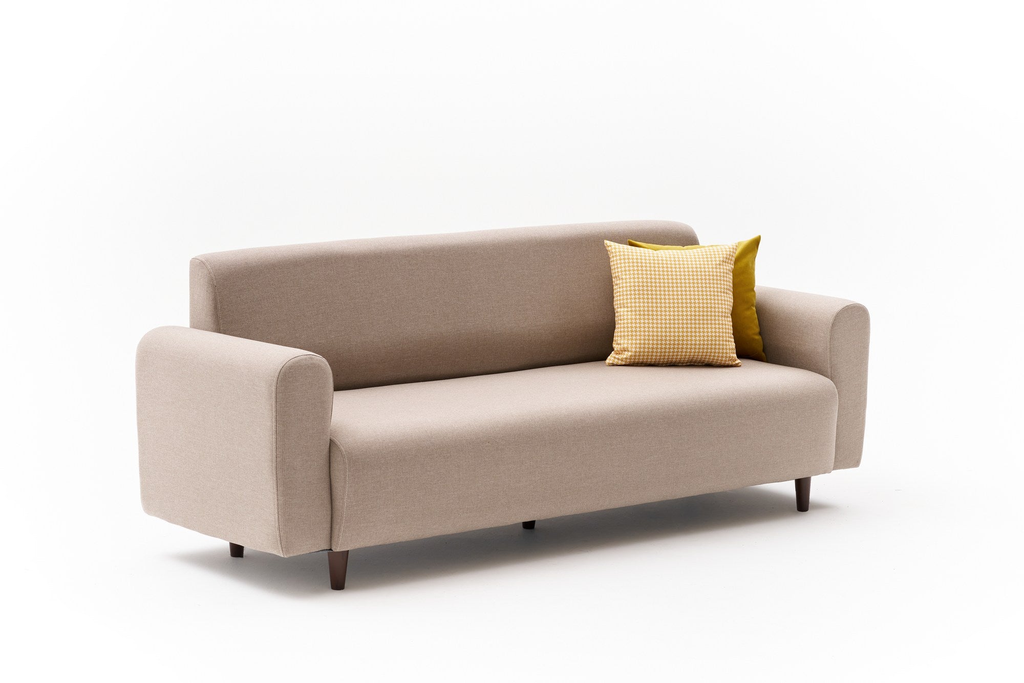 Sofá elegante de 3 lugares, cor creme, 220 cm | Estrutura em formato de árvore, tecido 100% linho e poliéster | Espuma confortável de 28 DNS, ideal para salas de estar modernas