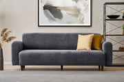 Sofá elegante de 3 lugares, tecido chenille cinza, 220 x 87 x 70 cm | Estrutura durável em formato de árvore de abeto, espuma 28 DNS, perfeito para salas de estar e lounges modernos