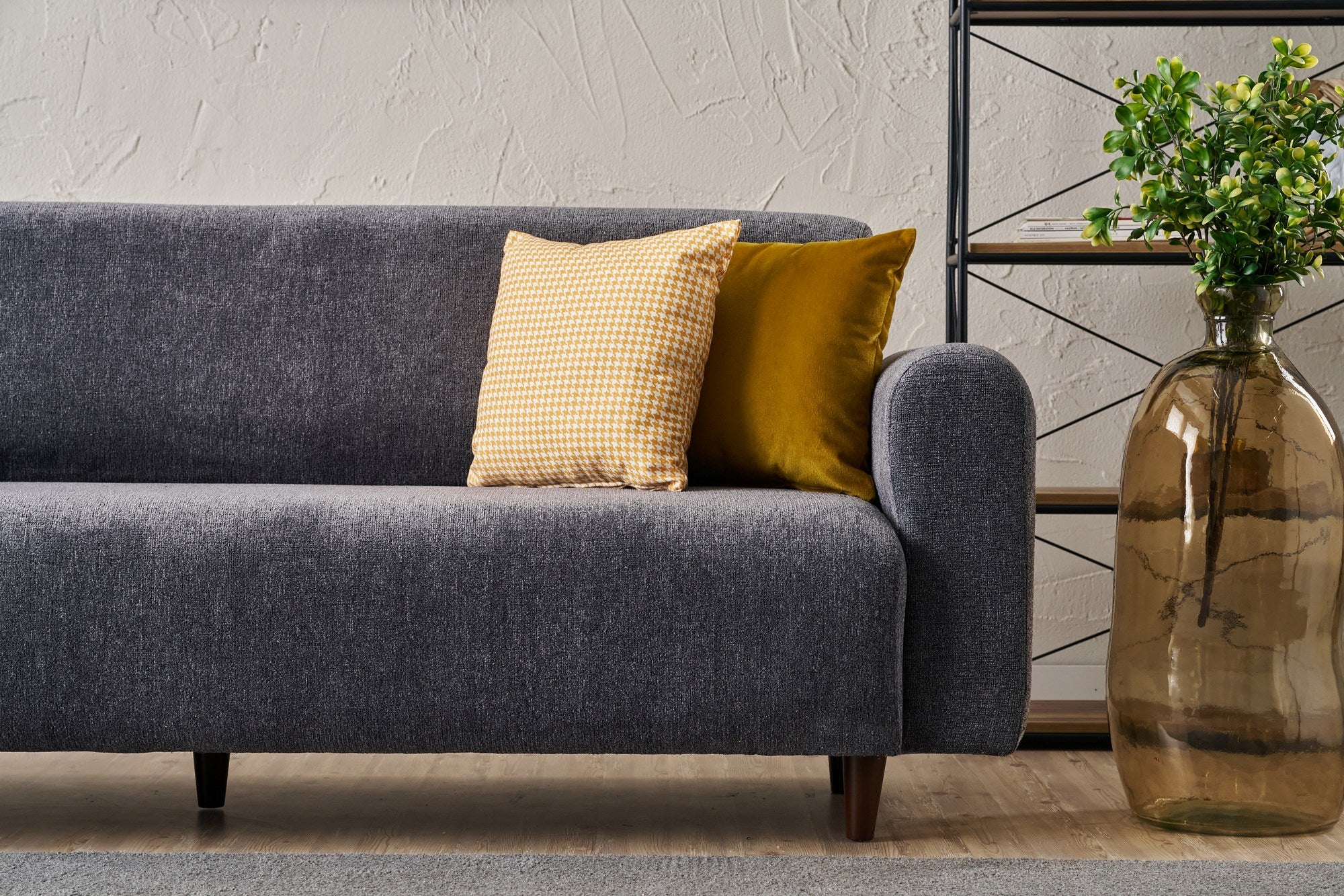Sofá elegante de 3 lugares, tecido chenille cinza, 220 x 87 x 70 cm | Estrutura durável em formato de árvore de abeto, espuma 28 DNS, perfeito para salas de estar e lounges modernos