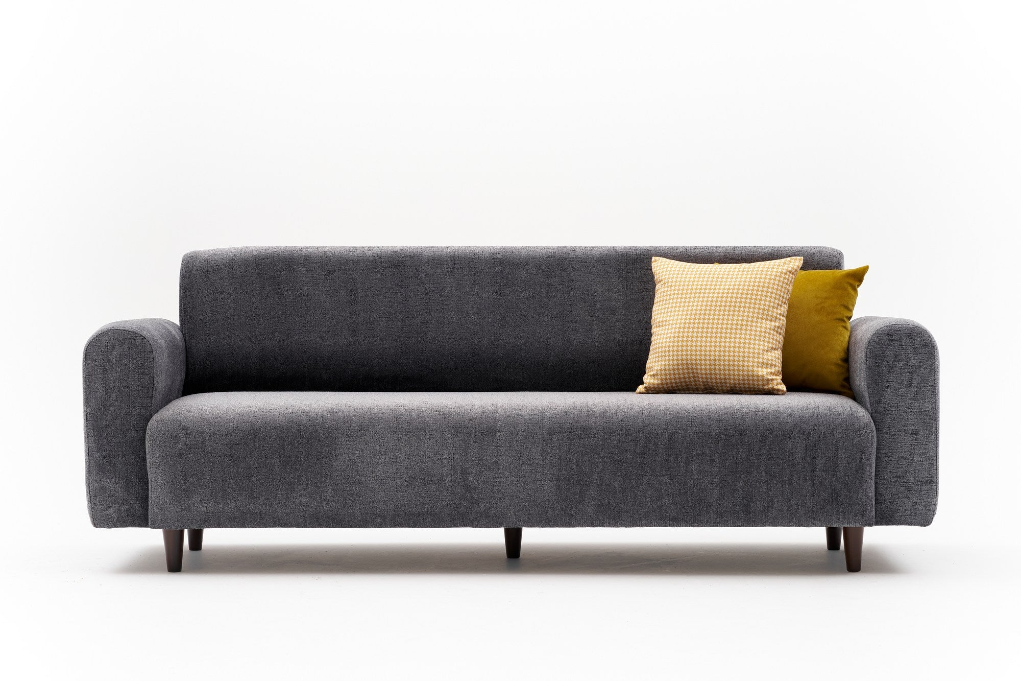 Sofá elegante de 3 lugares, tecido chenille cinza, 220 x 87 x 70 cm | Estrutura durável em formato de árvore de abeto, espuma 28 DNS, perfeito para salas de estar e lounges modernos