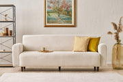 Sofá elegante de 3 lugares, tecido chenille creme, 220 x 87 x 70 cm | Estrutura de abeto durável, espuma 28 DNS, perfeito para salas de estar e lounges modernos
