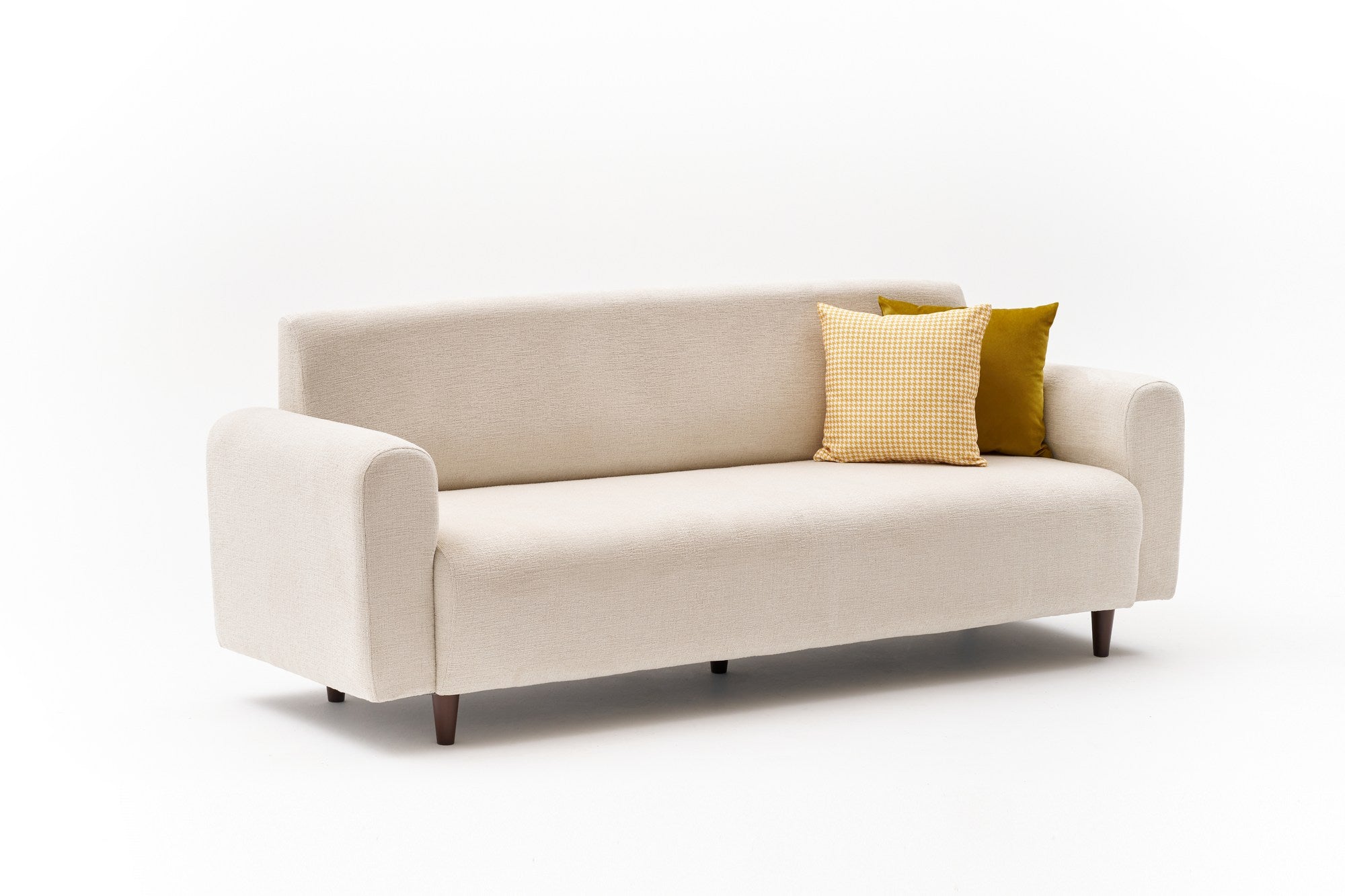 Sofá elegante de 3 lugares, tecido chenille creme, 220 x 87 x 70 cm | Estrutura de abeto durável, espuma 28 DNS, perfeito para salas de estar e lounges modernos