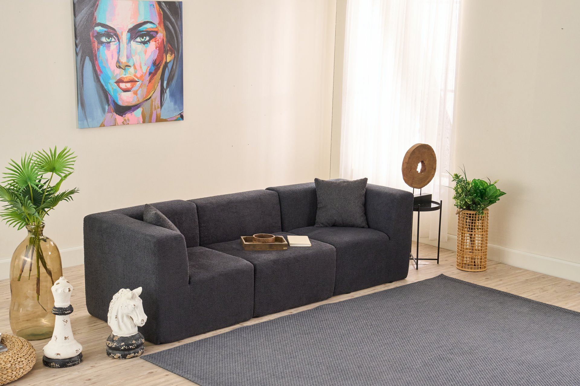 Sofá de 3 Lugares Raks – Antracite – 245x70x85 cm | Tribo Home