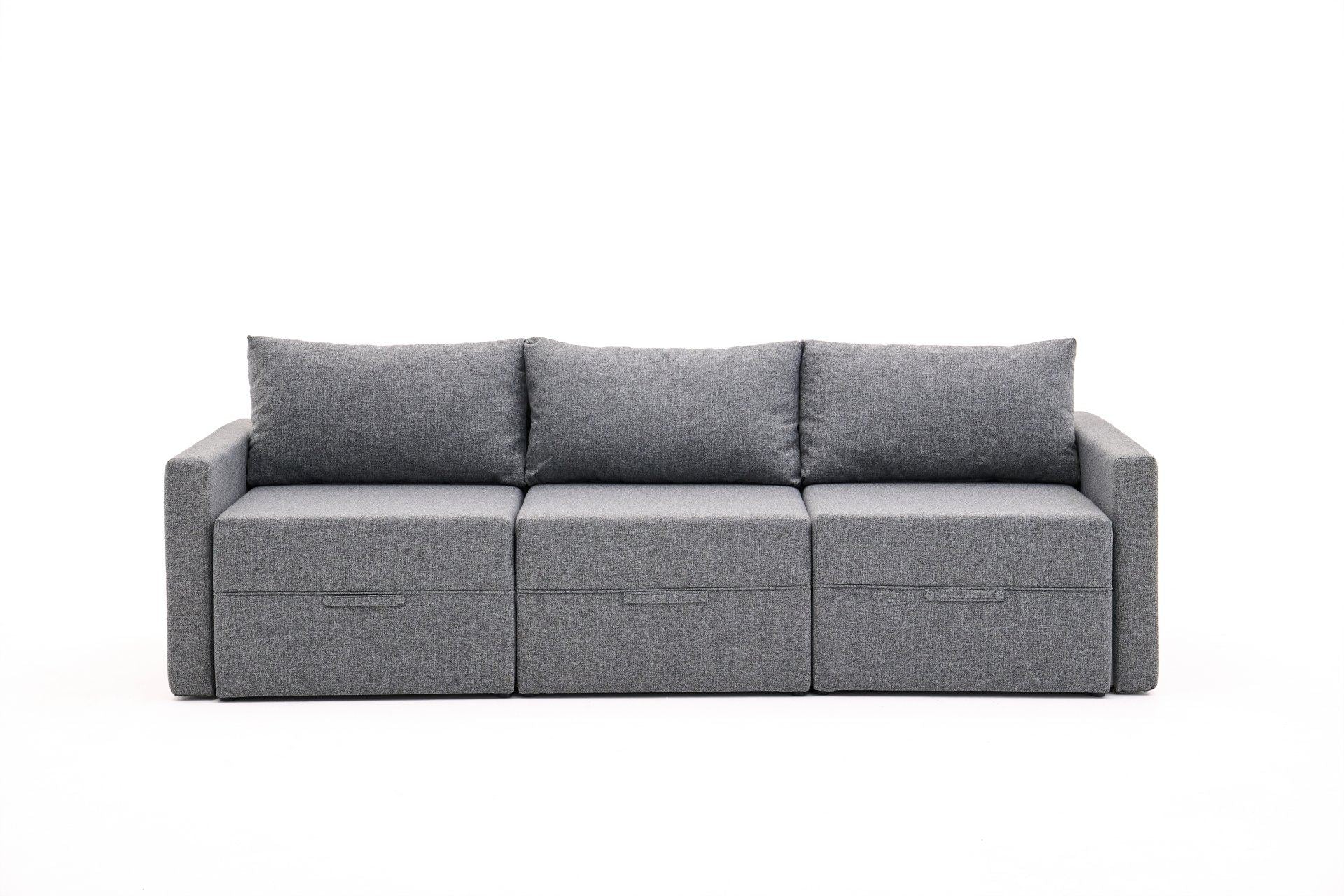 Sofá-cama de 3 lugares – 200 x 186 cm – Cinza – Madeira de Fir e Poliéster