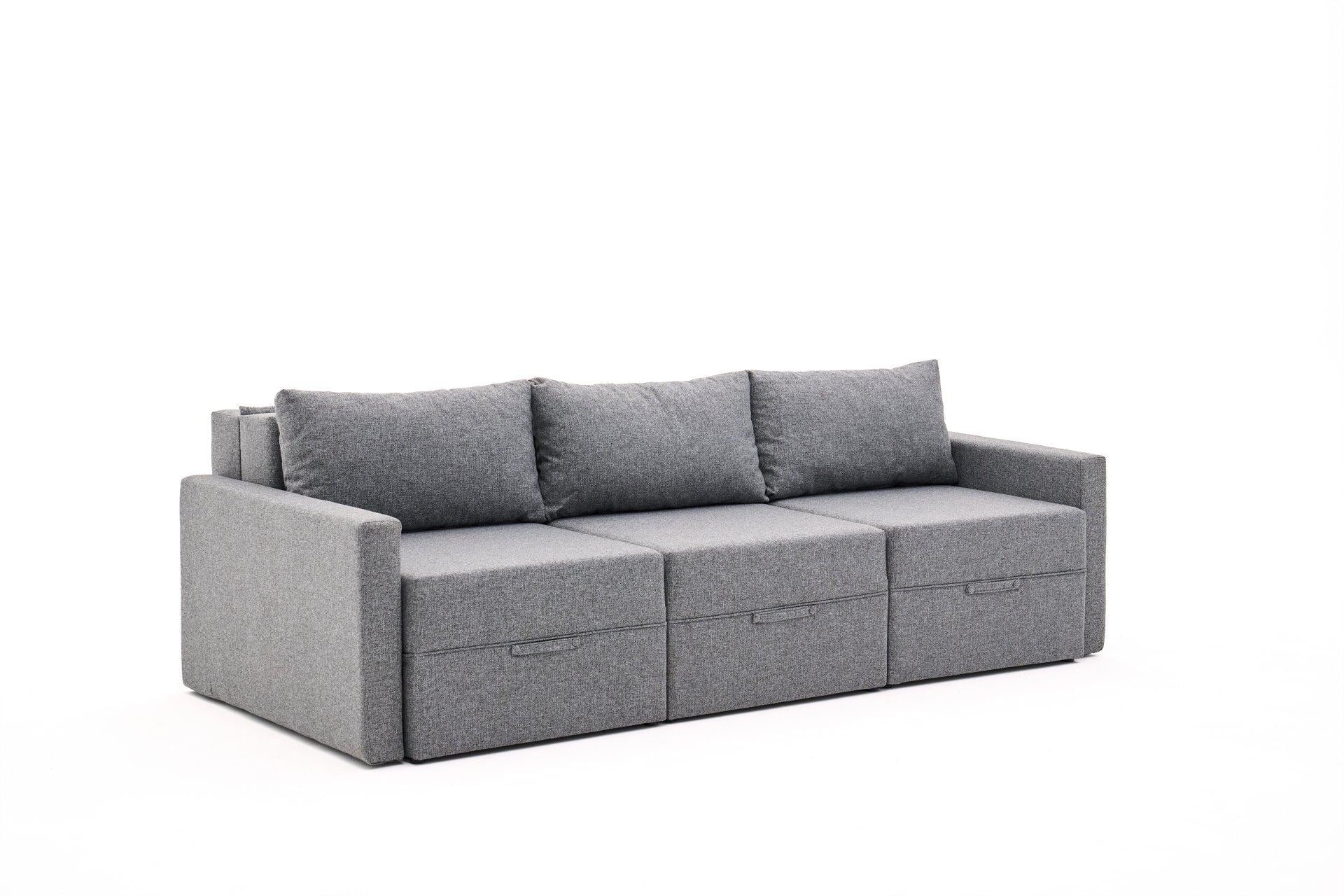 Sofá-cama de 3 lugares – 200 x 186 cm – Cinza – Madeira de Fir e Poliéster