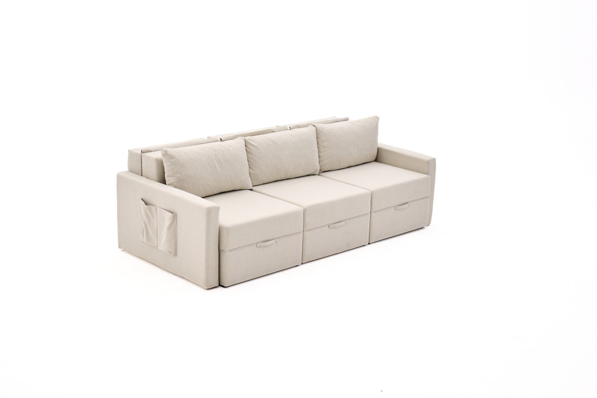 Sofá-cama de 3 lugares – 230 cm – Creme – Madeira de fir e poliéster