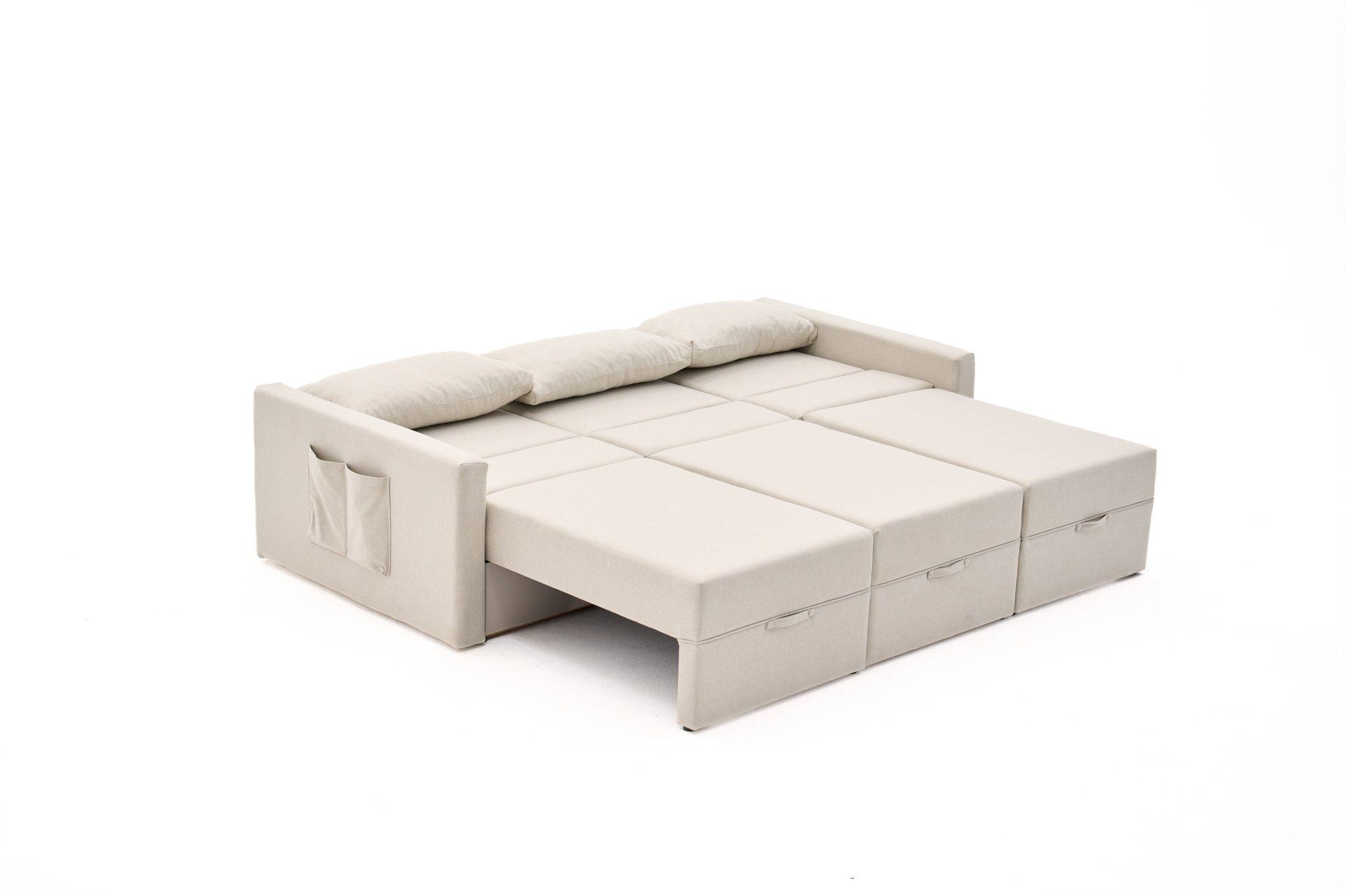Sofá-cama de 3 lugares – 230 cm – Creme – Madeira de fir e poliéster