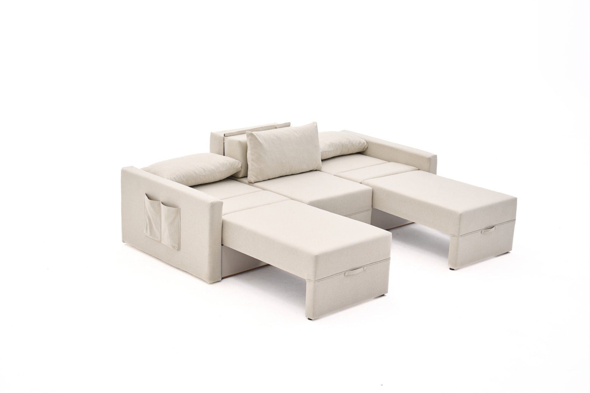 Sofá-cama de 3 lugares – 230 cm – Creme – Madeira de fir e poliéster