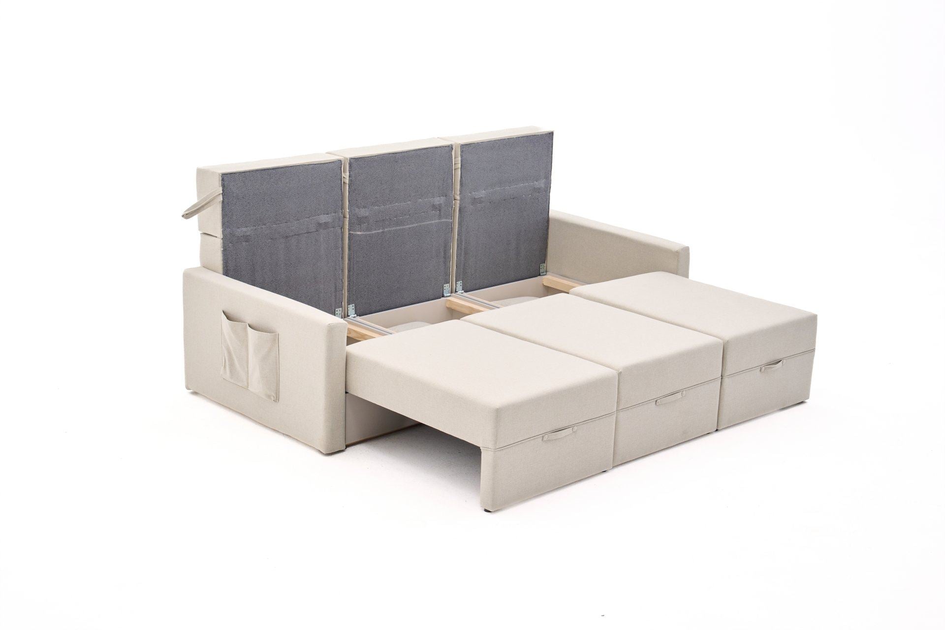 Sofá-cama de 3 lugares – 230 cm – Creme – Madeira de fir e poliéster