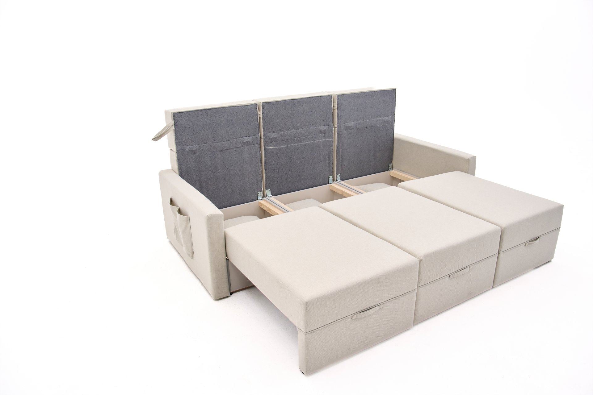 Sofá-cama de 3 lugares – 230 cm – Creme – Madeira de fir e poliéster