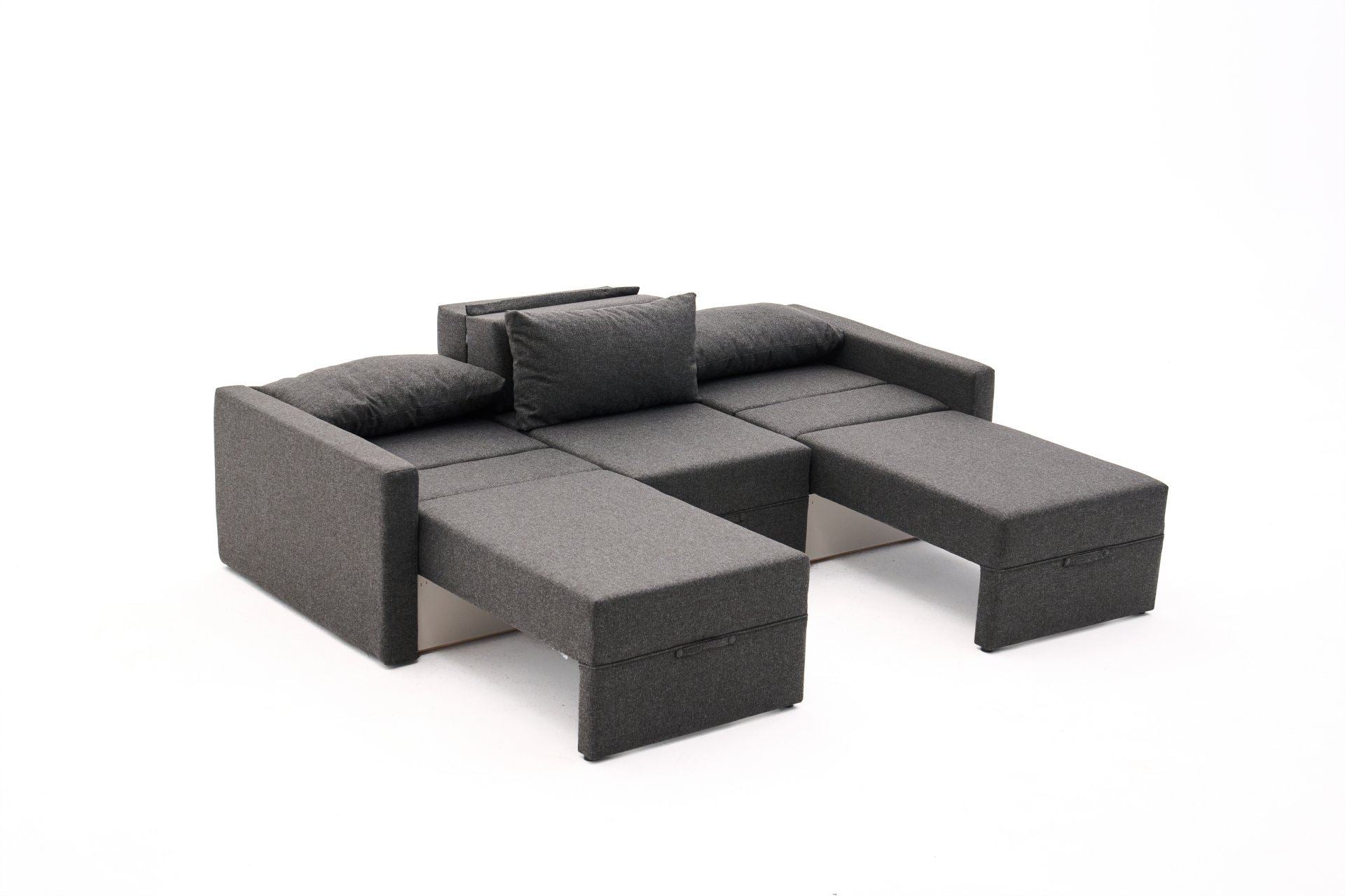 Sofá-cama de 3 lugares – 230 cm x 110 cm – Antracite – Madeira de fir