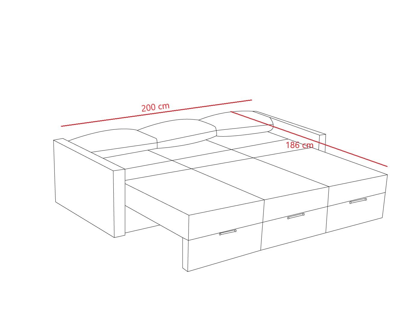 Sofá-cama de 3 lugares – 200 x 186 cm – Marrom – Madeira