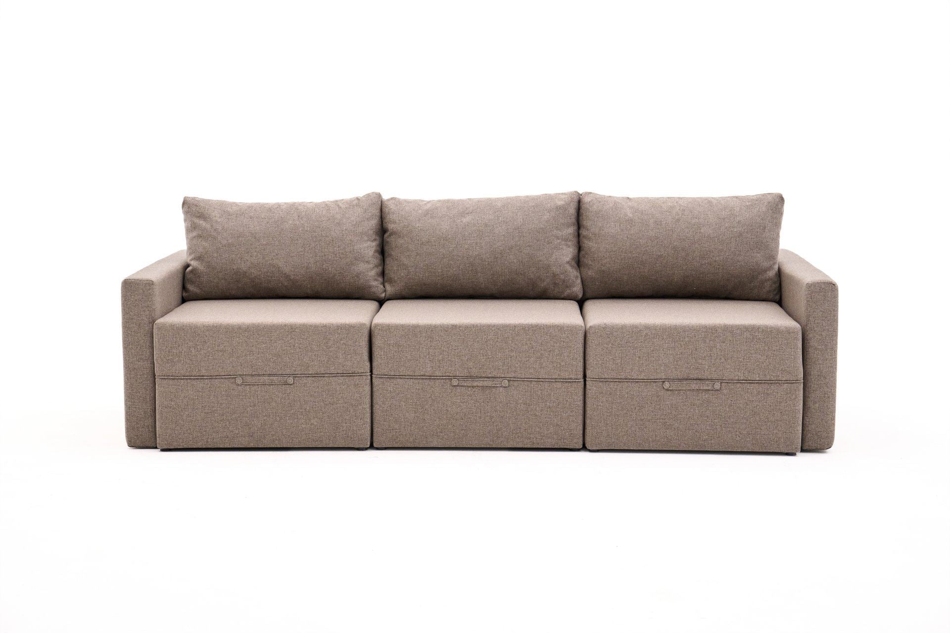 Sofá-cama de 3 lugares – 200 x 186 cm – Marrom – Madeira