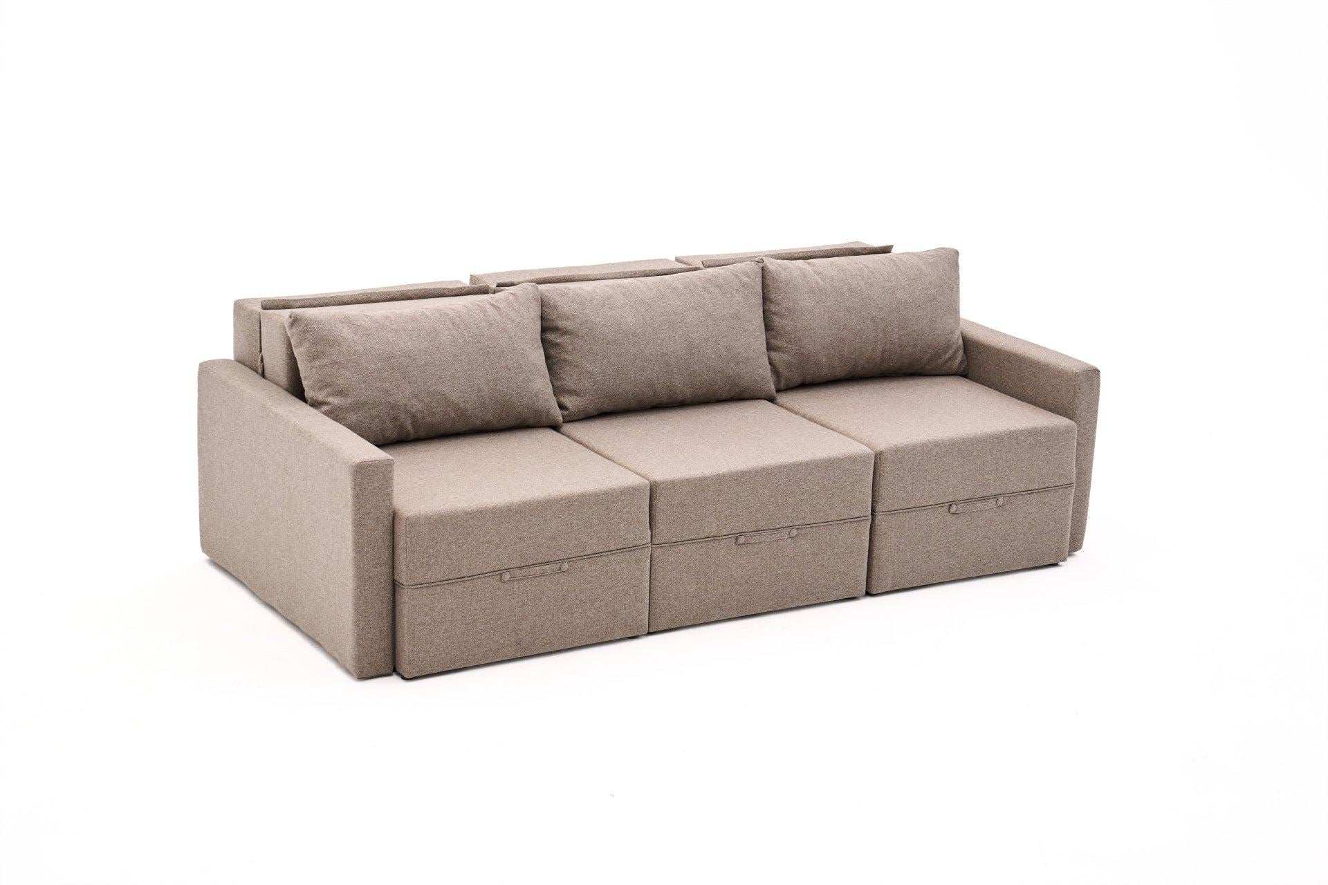 Sofá-cama de 3 lugares – 200 x 186 cm – Marrom – Madeira