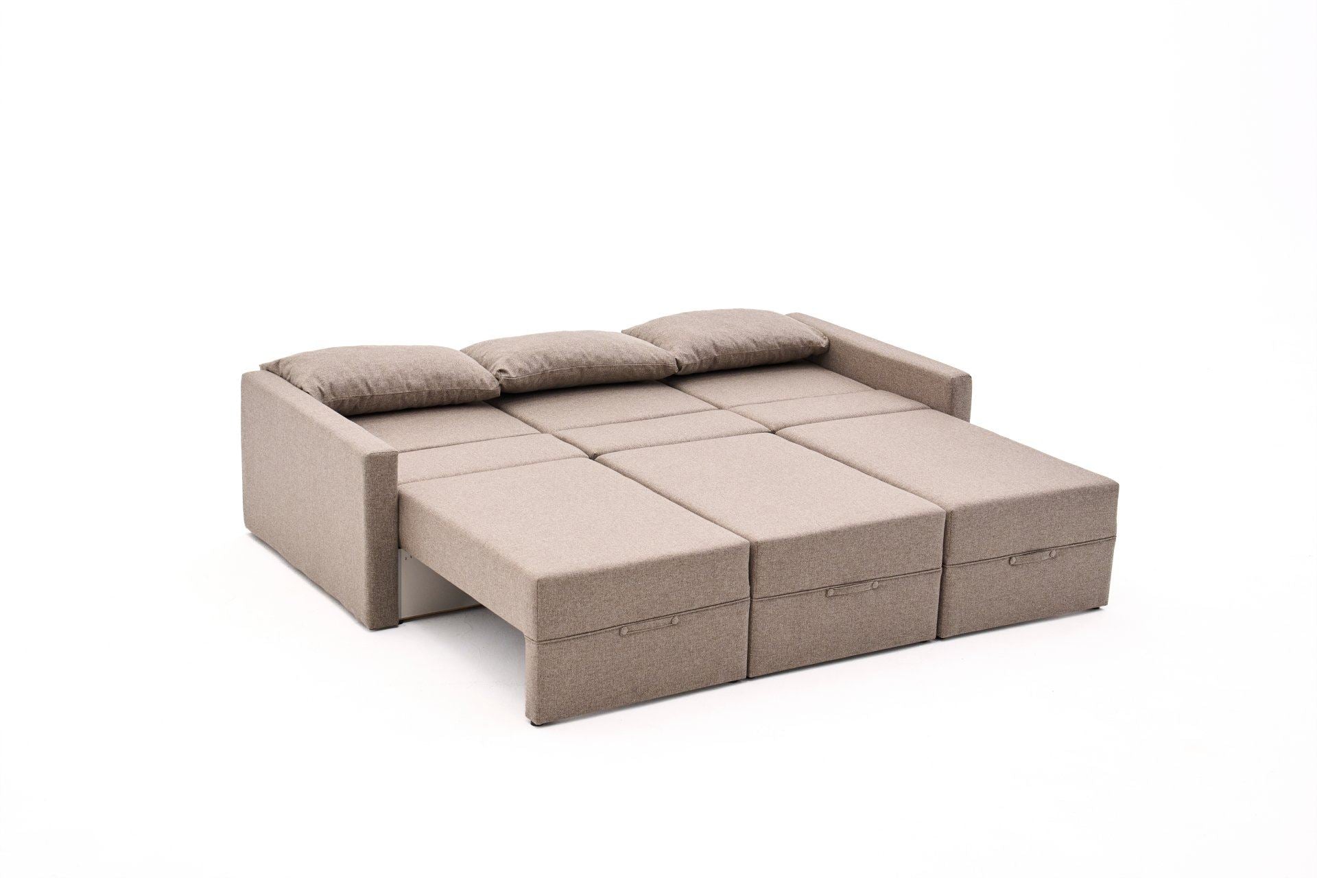 Sofá-cama de 3 lugares – 200 x 186 cm – Marrom – Madeira