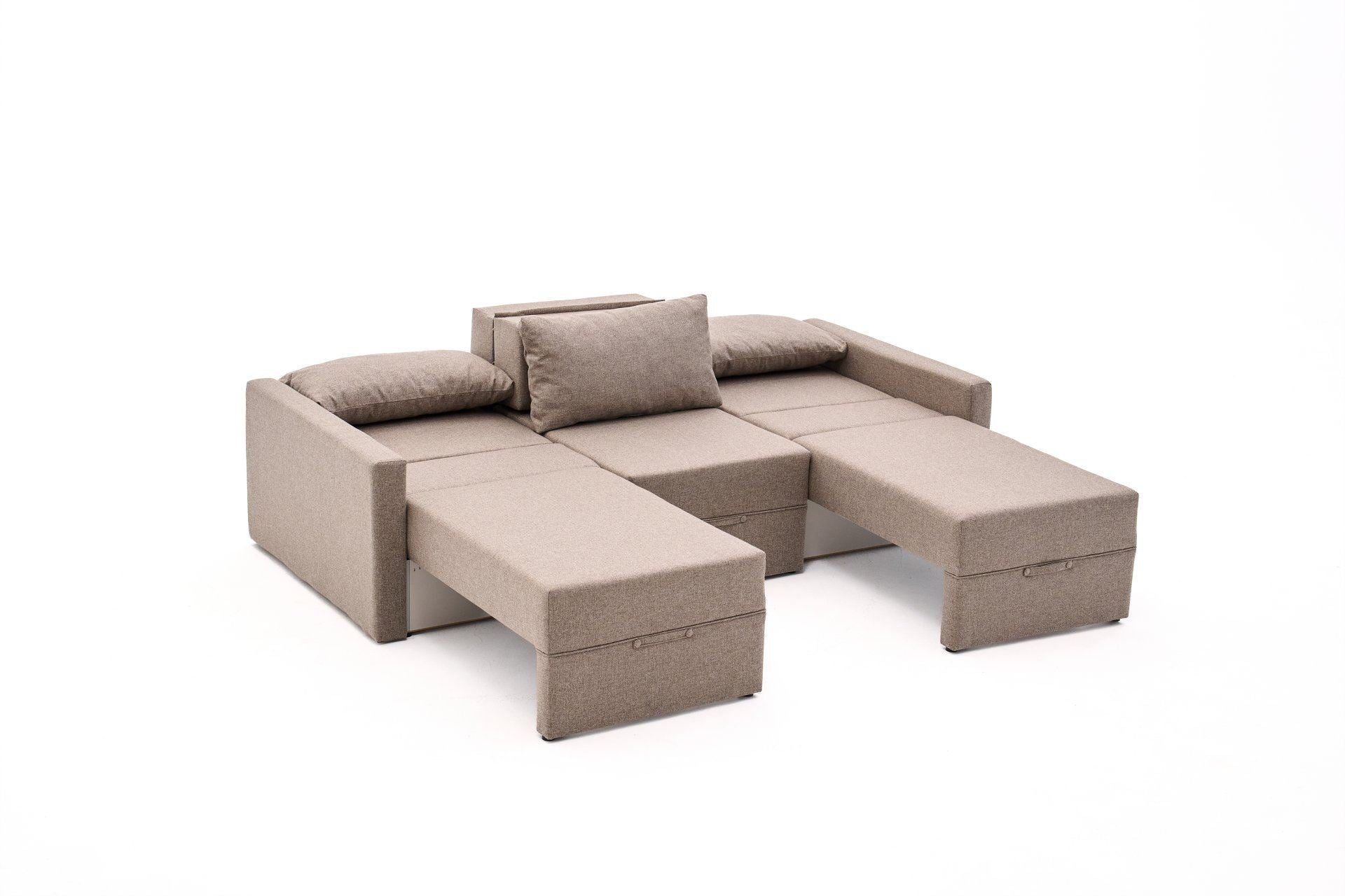 Sofá-cama de 3 lugares – 200 x 186 cm – Marrom – Madeira