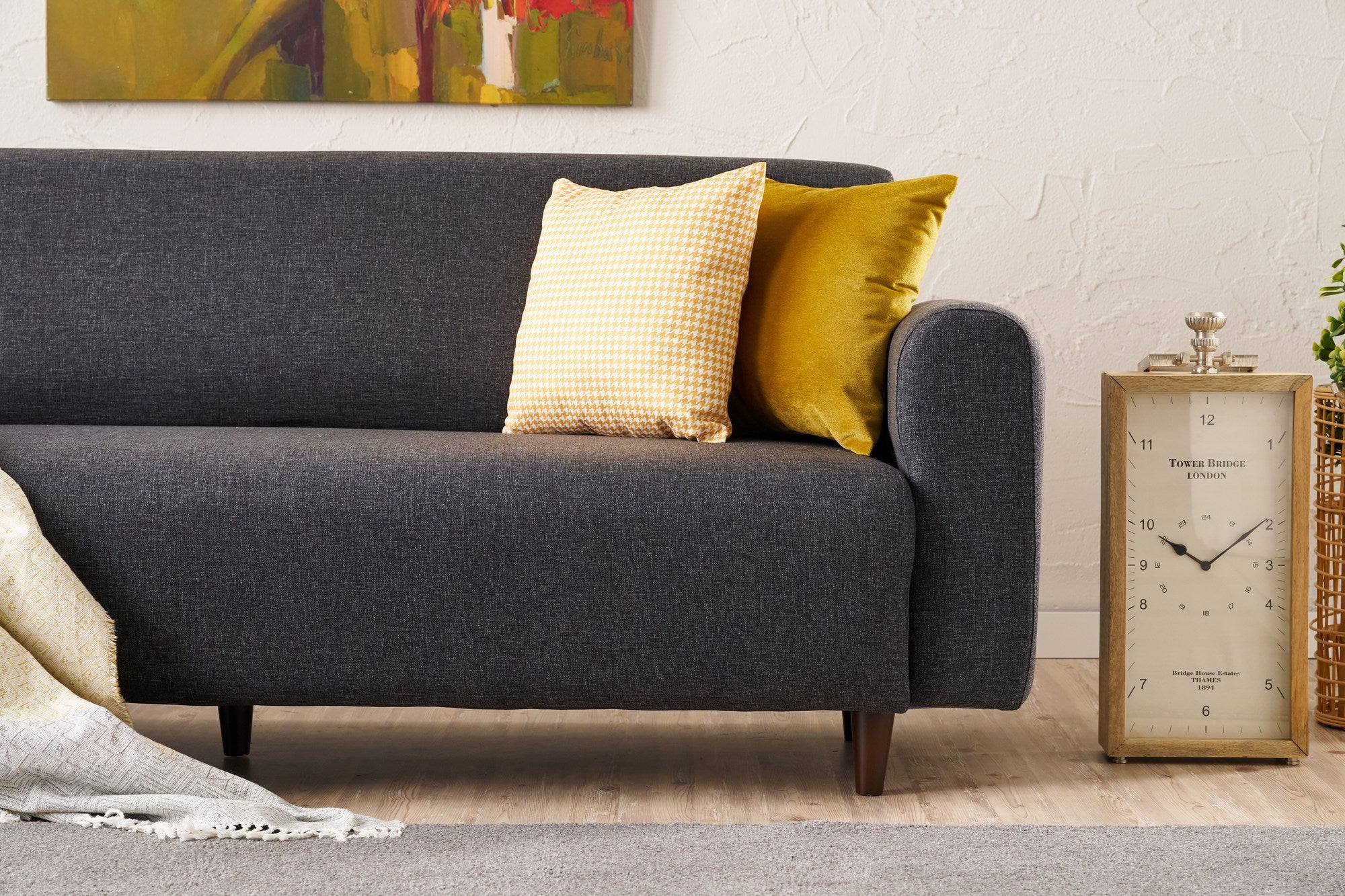 Conjunto de sofá elegante em antracite (3 peças), estrutura em formato de árvore, 100% poliéster, 220 cm e 95 cm | Espuma confortável de 28 DNS, perfeita para salas de estar modernas