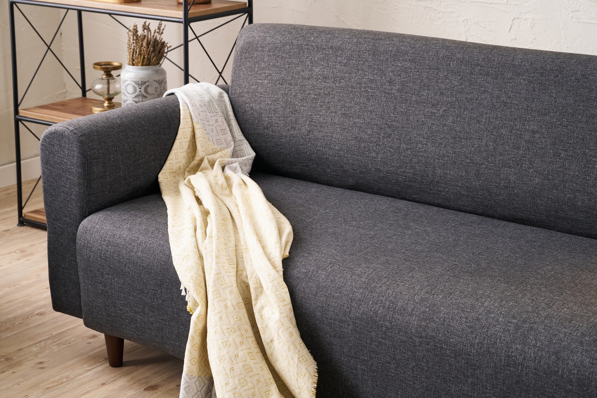 Conjunto de sofá elegante em antracite (3 peças), estrutura em formato de árvore, 100% poliéster, 220 cm e 95 cm | Espuma confortável de 28 DNS, perfeita para salas de estar modernas