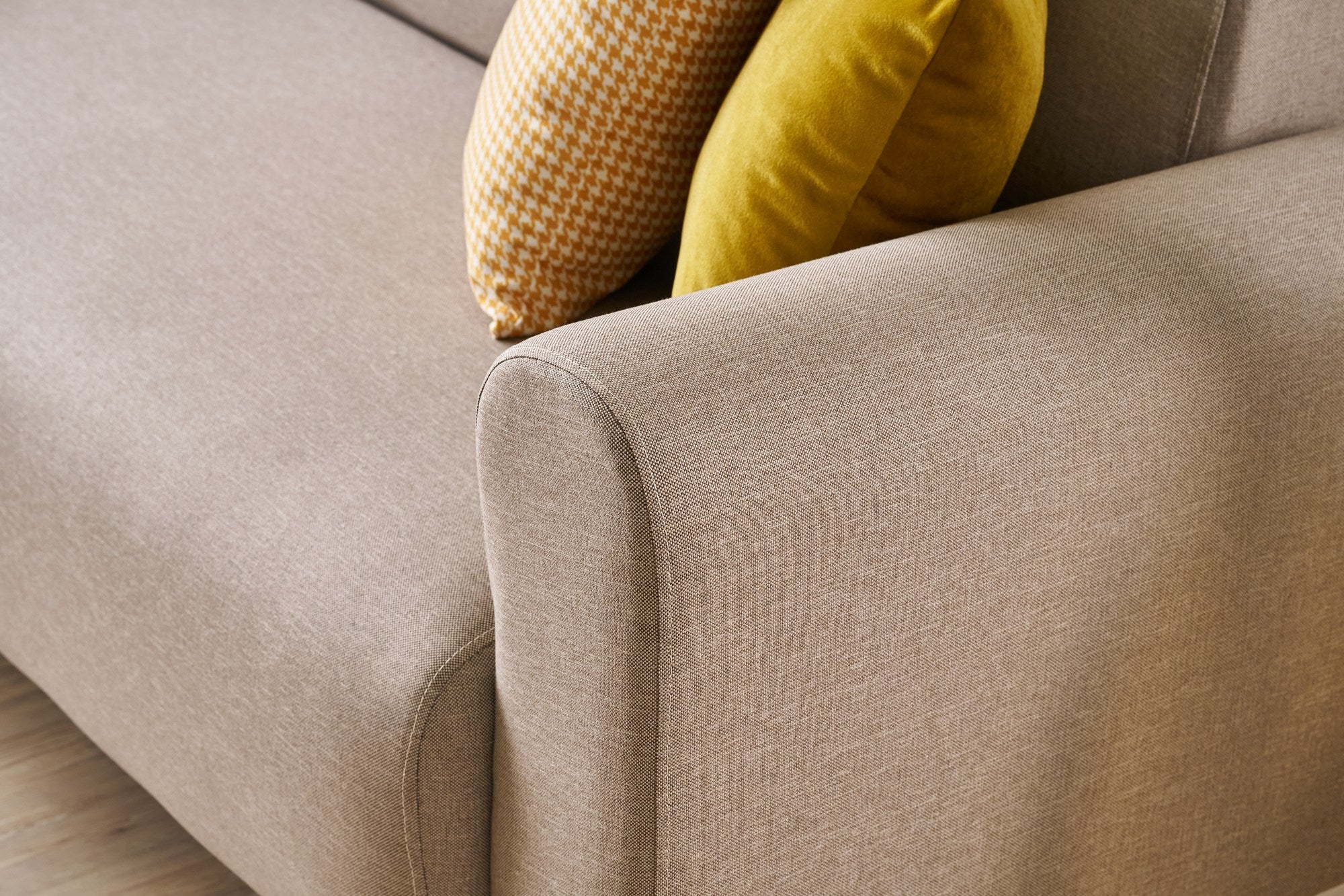 Conjunto de sofá elegante em creme (3 peças), estrutura em formato de árvore, 100% poliéster, 3 lugares: 220 x 87 x 70 cm, 1 lugar: 95 x 87 x 70 cm | Confortável e elegante para salas de estar modernas