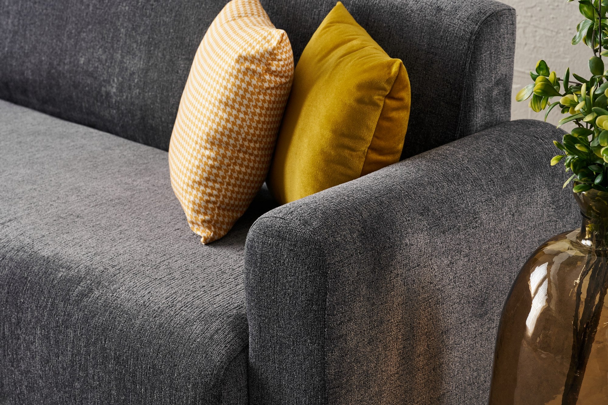 Conjunto de sofá cinza elegante (3 peças), estrutura em formato de árvore, tecido chenille | 3 lugares: 220 x 70 x 87 cm, 1 lugar: 95 x 70 x 87 cm | Design confortável e moderno para sala de estar