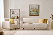 Conjunto de sofá elegante em creme (3 peças), estrutura em formato de árvore, tecido chenille, 220 cm e 95 cm | Espuma 28 DNS, perfeito para salas de estar e lounges modernos