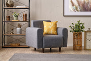 Poltrona elegante de 1 lugar, tecido texturizado de linho cinza, 95 x 87 x 70 cm | Estrutura em formato de árvore, espuma 28 DNS, pernas de plástico | Perfeito para salas de estar modernas e espaços aconchegantes