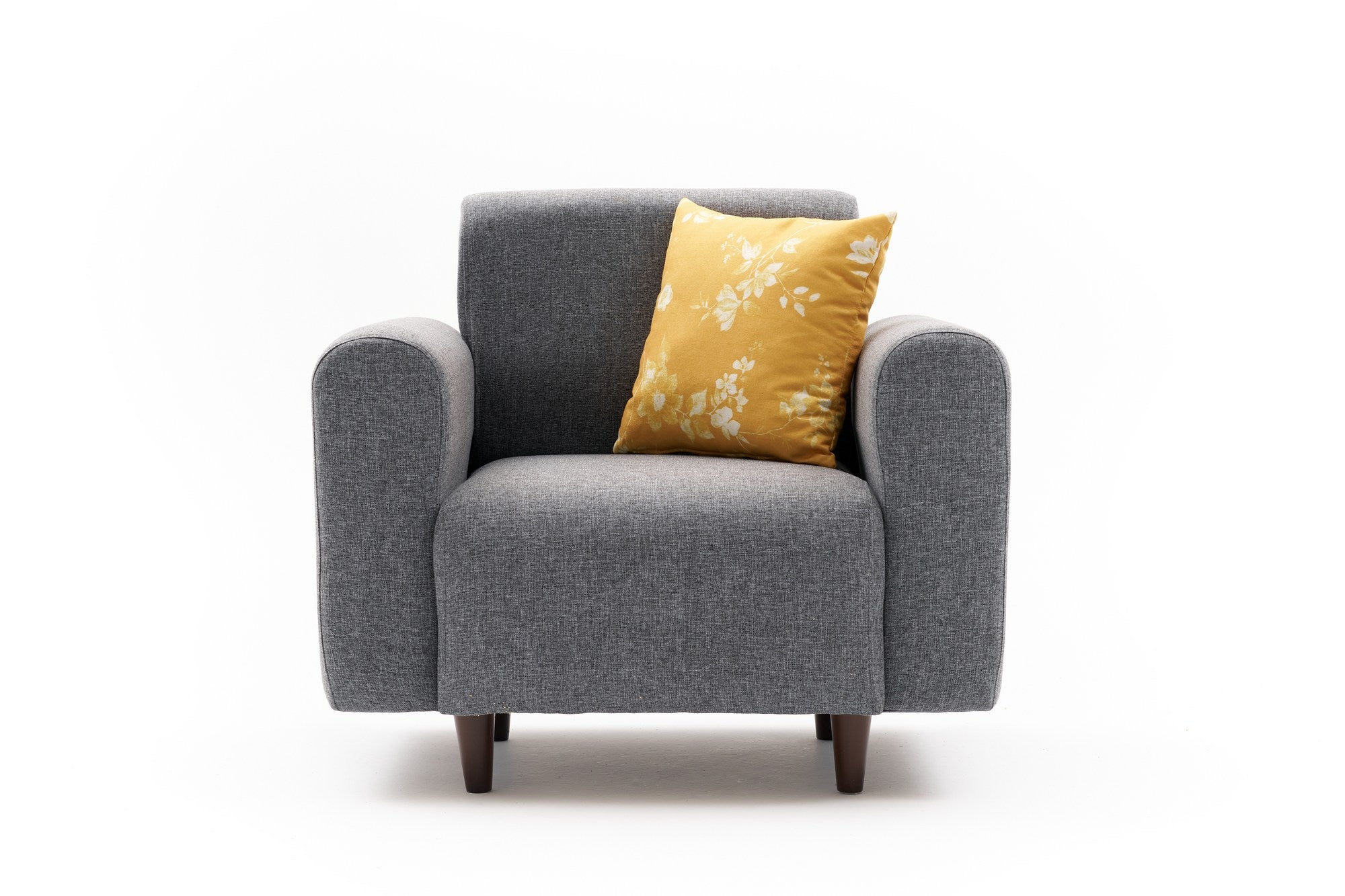 Poltrona elegante de 1 lugar, tecido texturizado de linho cinza, 95 x 87 x 70 cm | Estrutura em formato de árvore, espuma 28 DNS, pernas de plástico | Perfeito para salas de estar modernas e espaços aconchegantes