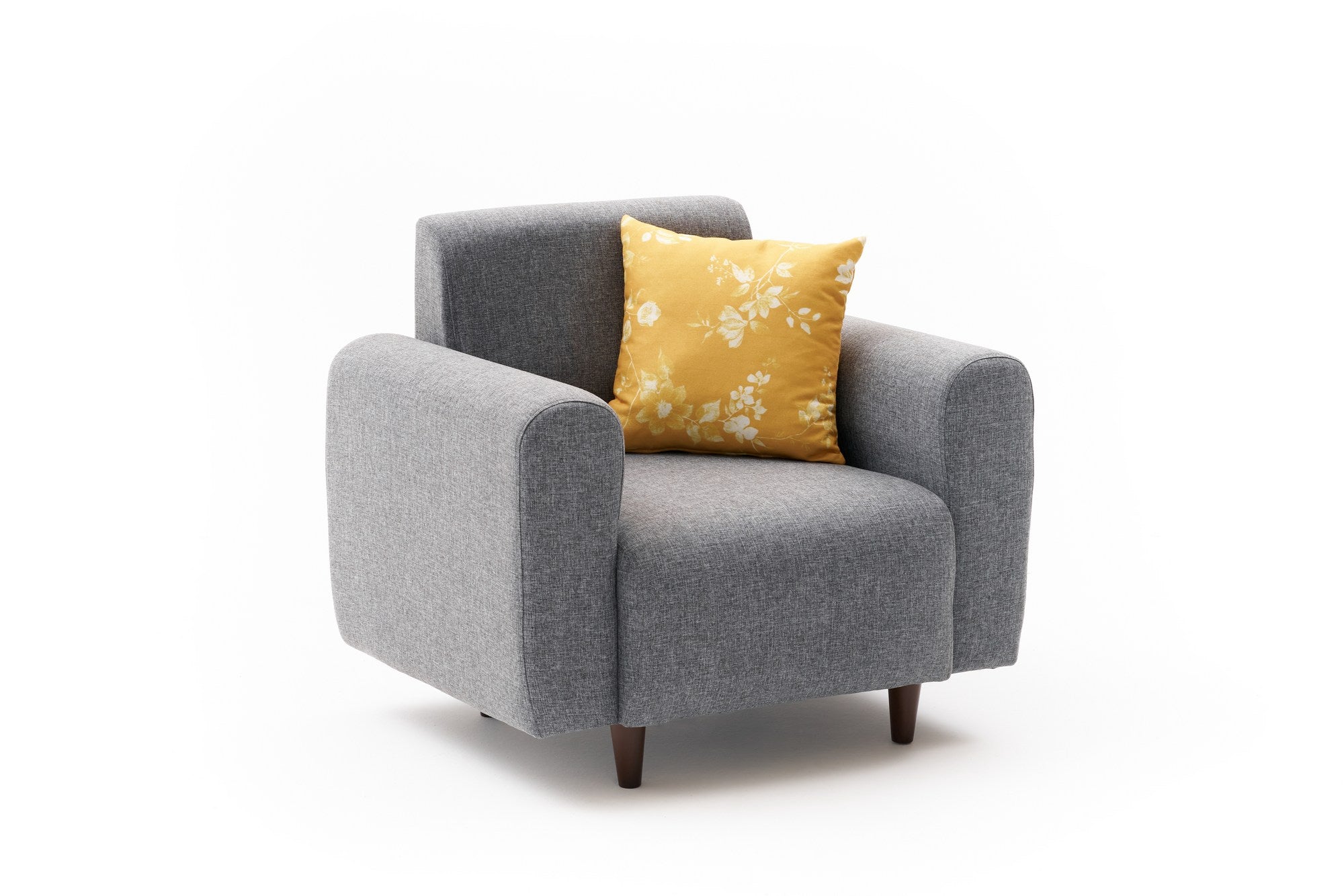Poltrona elegante de 1 lugar, tecido texturizado de linho cinza, 95 x 87 x 70 cm | Estrutura em formato de árvore, espuma 28 DNS, pernas de plástico | Perfeito para salas de estar modernas e espaços aconchegantes