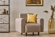 Poltrona elegante de 1 lugar, cor creme, 95 x 87 x 70 cm | Estrutura em formato de árvore, tecido 100% poliéster e linho | Espuma confortável de 28 DNS, perfeita para ambientes modernas